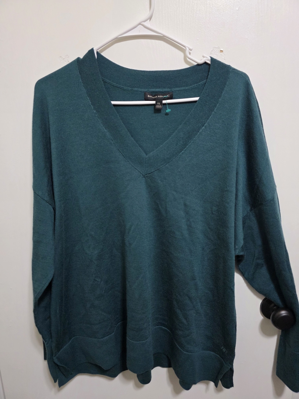 Banana Republic 100% Merino Wool V-Neck Sweater Teal Green XXL